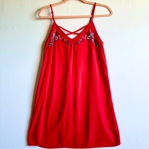 Rue21 Y2K Deadstock Red Embroidered Slip Mini Dress Tunic Small Boho Festival